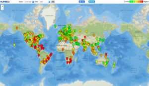 NUMBEOが調査した各国の治安状況　2020年版（緑は安全、赤は危険）